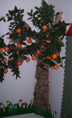 קישוט גן ילדים - עץ פינתי עם תפוזים