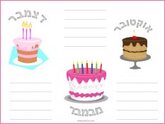 לוח שנה עם תמונות של עוגות יום הולדת